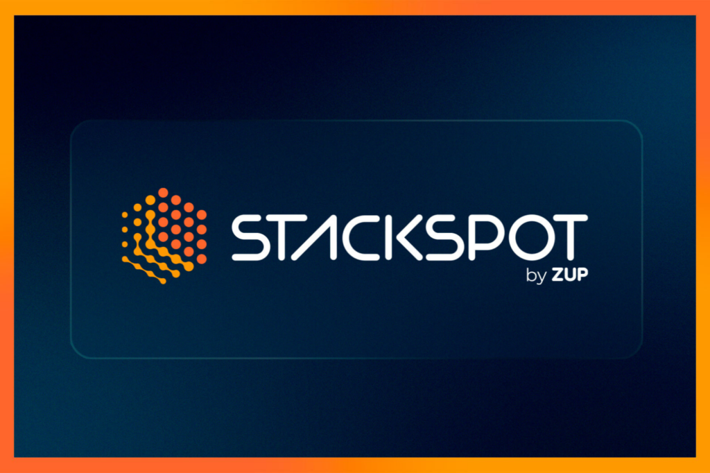 Imagem capa do conteúdo "Blog da Stackspot", com fundo azul e borda laranja, escrito ao centro "stackspot by zup".