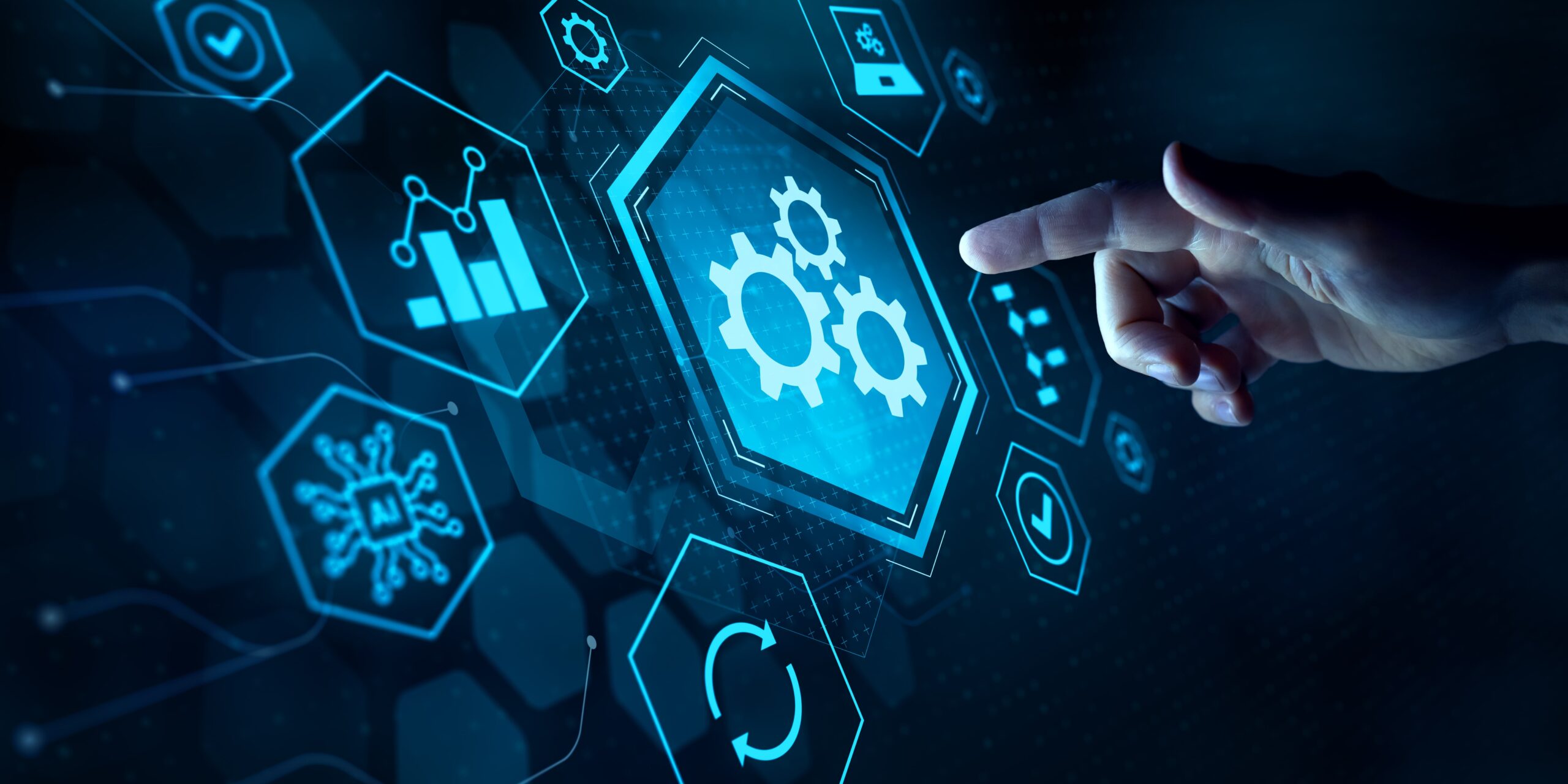 Cover image for the content "Legacy Modernization process for CIOs: Optimize your strategies," featuring automation for business process workflow optimization and production efficiency improvement. Robotic process automation and business process management. AI technology, innovation, data analytics.