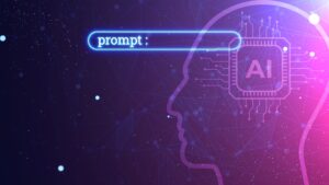 Cover image of the content about Prompt Engineering, featuring a futuristic AI prompt illustration. High-tech background concept. Ready to use command prompt box.