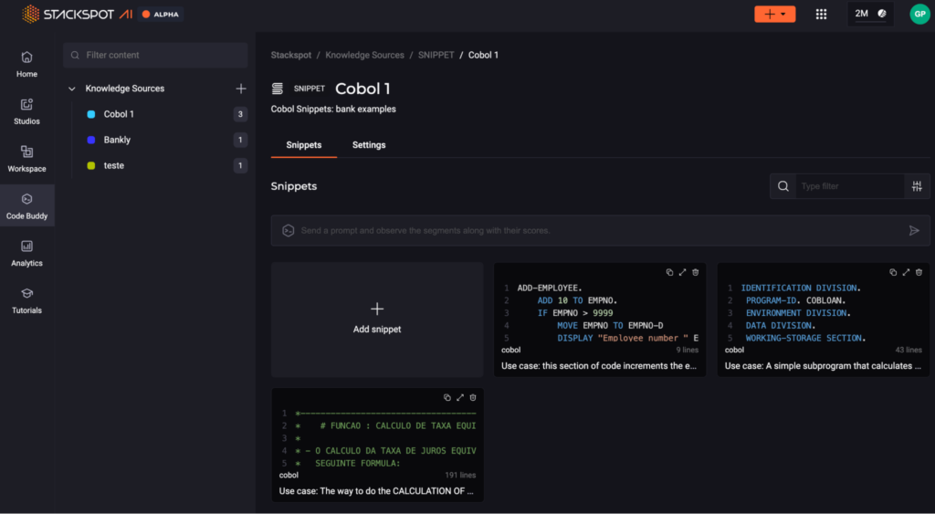 The figure below shows the portal feature to upload knowledge sources.