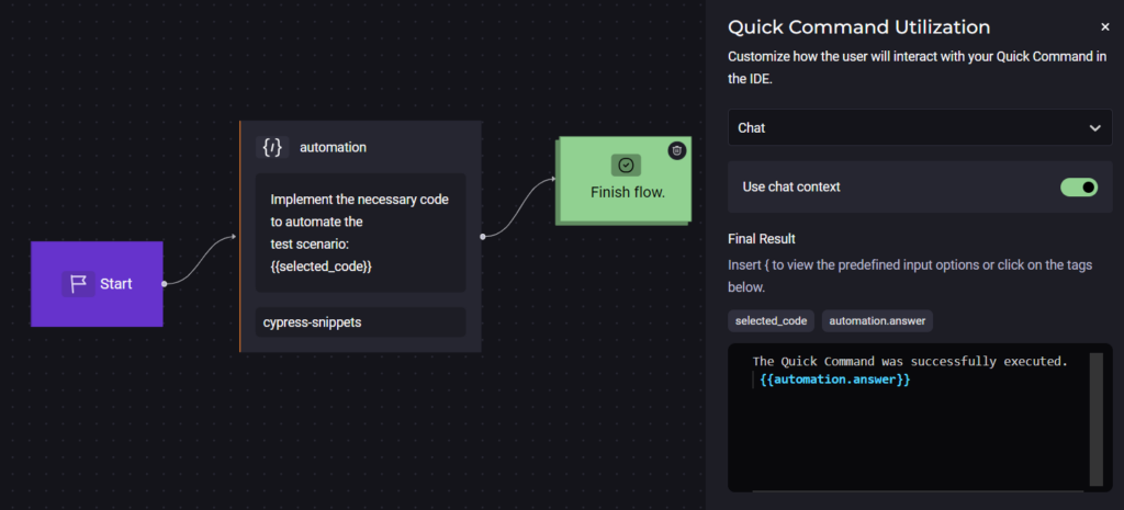 Image of the registration flow for a Custom Quick Command of the Prompt type on the StackSpot AI platform. Content acceptance testing.