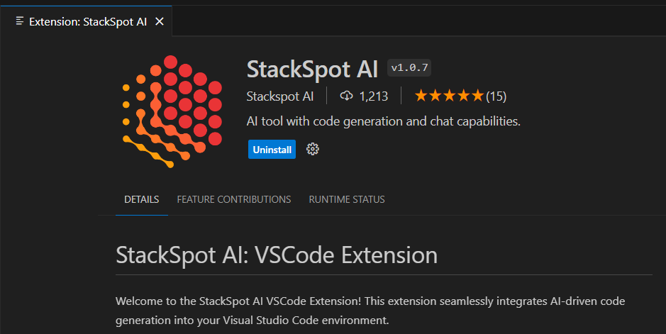 Image of the StackSpot AI extension for Visual Studio Code (VSCode).
