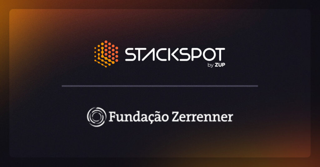 Imagem capa do conteúdo sobre a nova parceria entre Fahz e StackSpot. Na imagem, podemos ver o símbolo da StackSpot em cima e Fundação Zerrenner (Fahz) embaixo.