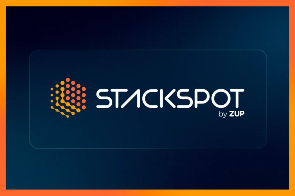 Imagem capa do conteúdo Blog Stackspot, com fundo azul e borda laranja, escrito ao centro "stackspot by zup".