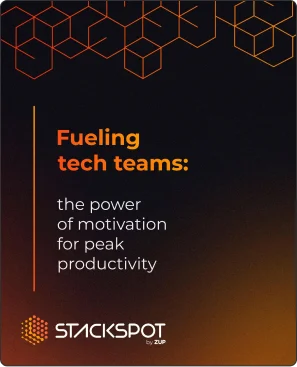 Image of the modernization page, where there is a symbol and the title written: Fuelling tech teams: the power of motivation for peak productivy.